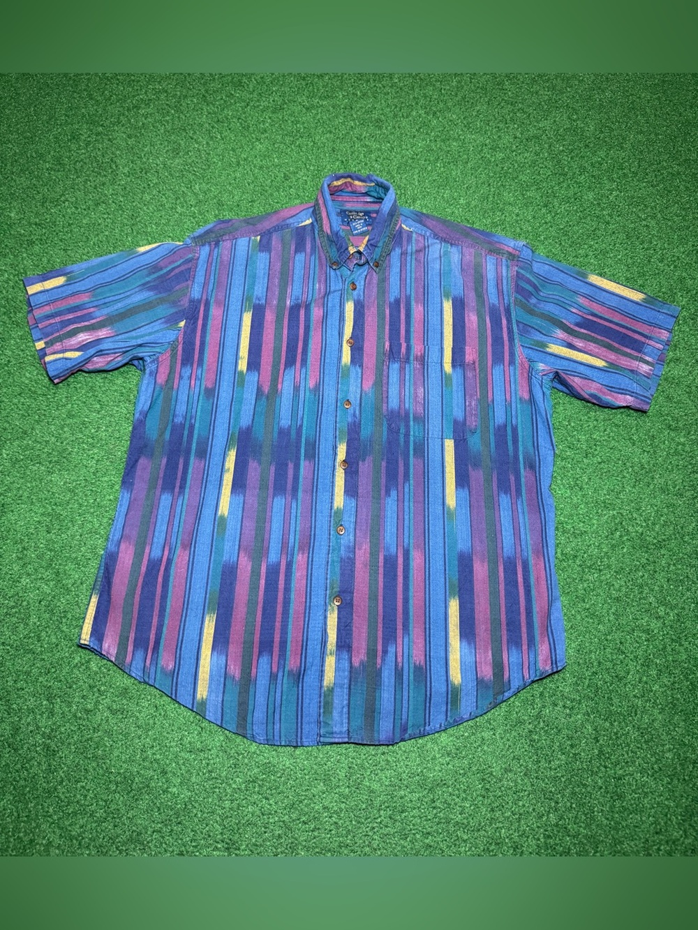 Cambridge Classic Vintage Hip Hop Button Up 90s Colorful Large Cotton Shirt